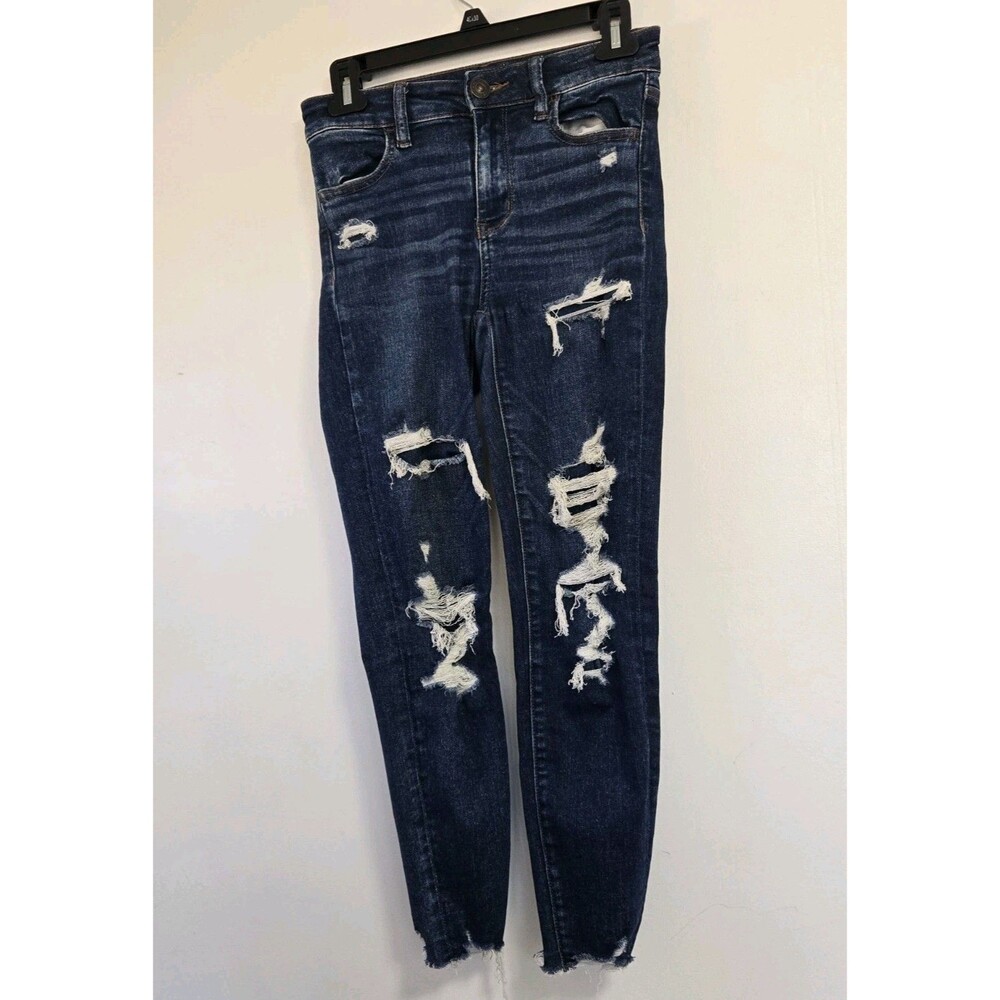 American Eagle Jeans Womens 0 X Short Hi Rise Jegging Blue Dark Wash Distressed